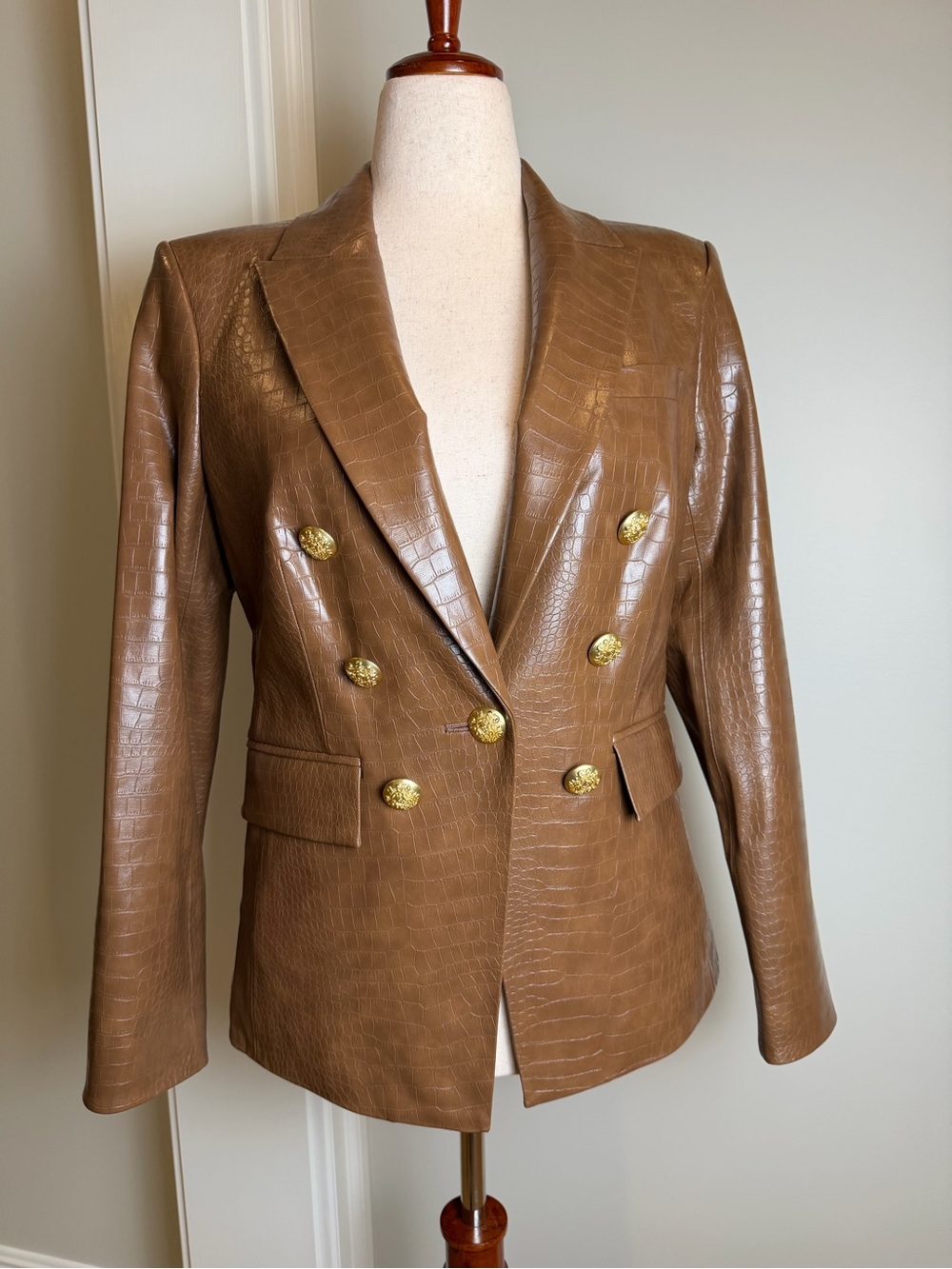 NWT Size 8 Veronica Beard Brown Dickey Croc-Embossed Double-Breasted Blazer